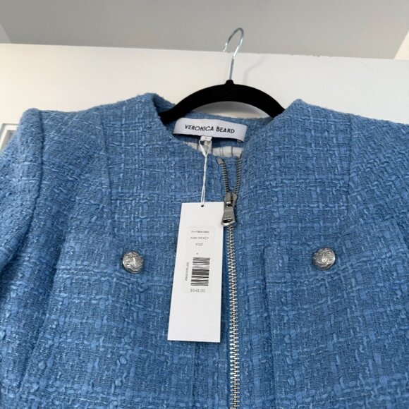 NWT Veronica Beard Agni Dickey Jacket In Skylight Tweed 2-way Zip Pockets Sz 4 - Picture 7 of 10